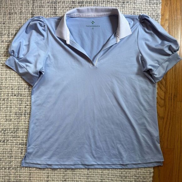 Tuckernuck TNUCK Sport Light Blue Puff Sleeve Caroline Polo XL - Picture 2 of 6